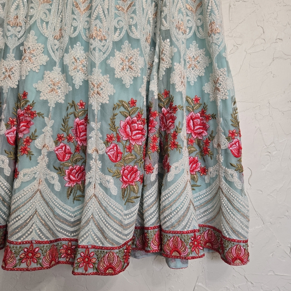 Soft Surroundings Intricate Embroidered Boho Floral Blue Red Analisa Skirt, M - Picture 4 of 14